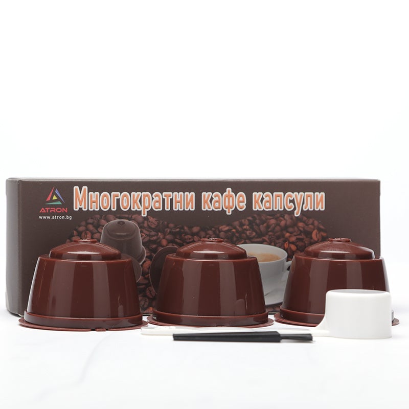Комплект 3 броя капсули за многократно ползване съвместими с Dolce Gusto + лъжица и четка - Atron Комплект 3 броя капсули за многократно ползване съвместими с Dolce Gusto + лъжица и четка - Atron